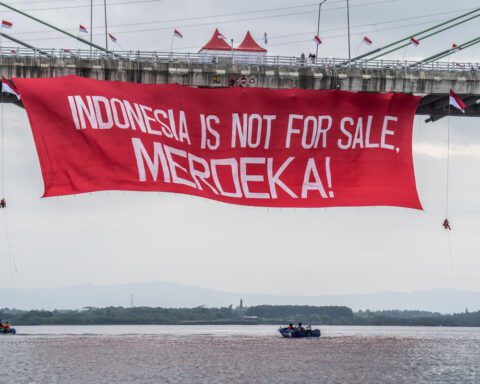 Gabungan organisasi masyarakat sipil dan warga memperingati HUT Kemerdekaan RI ke-79 di Penajam Paser Utara, Kalimantan Timur/Jurnasyanto Sukarno/Greenpeace